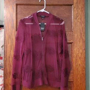 Burgundy Wine Lace Bomber Jacket